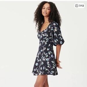 NICHOLAS Black Dress with Blue and Yellow Floral Pattern